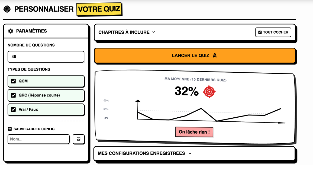 Interface de personnalisation du quiz